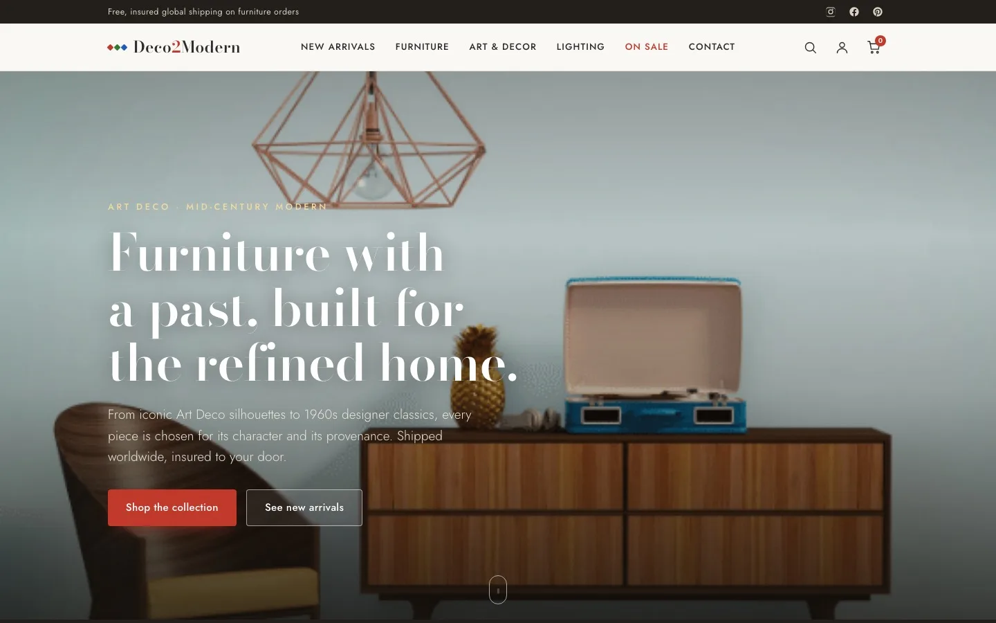 The redesigned Deco2Modern homepage