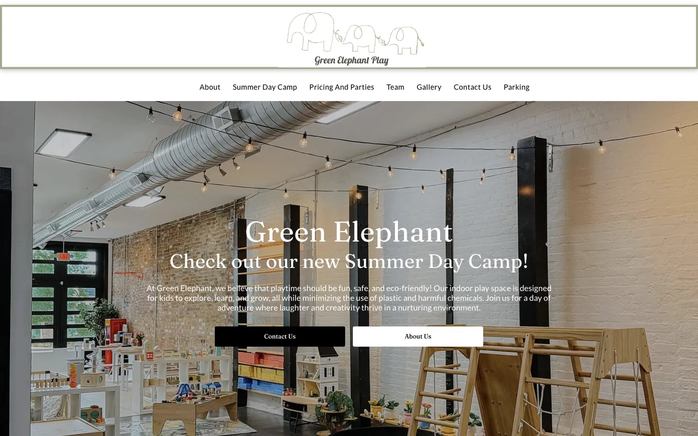 The original Green Elephant Play homepage, before the redesign