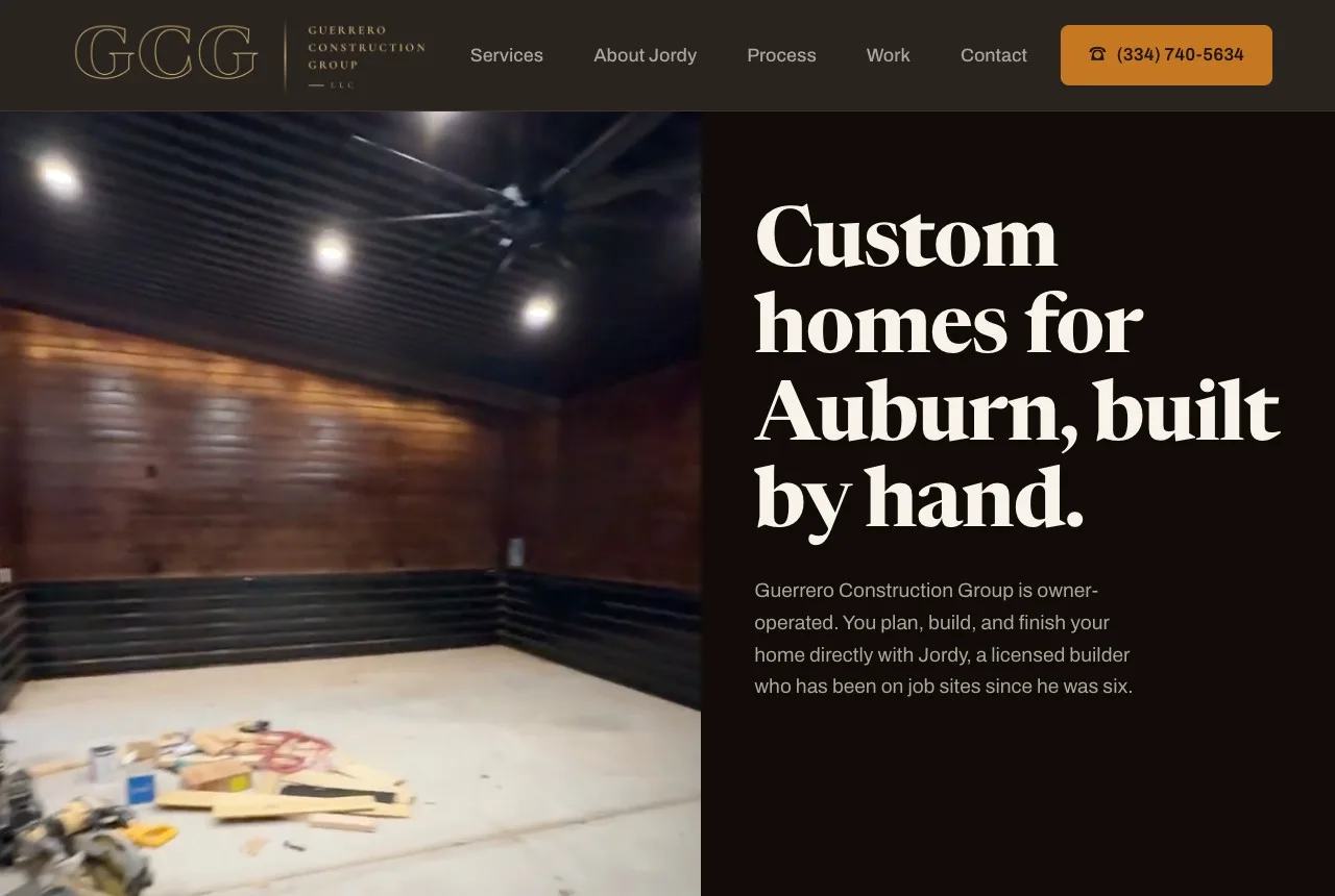 The redesigned Guerrero Construction Group homepage