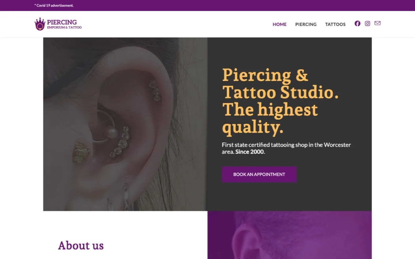 The original Piercing Emporium & Tattoo homepage, before the redesign