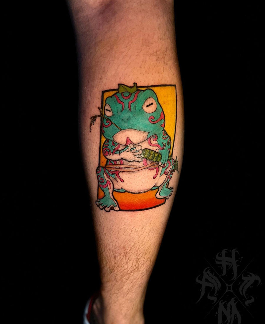 New school color frog cartoon tattoo