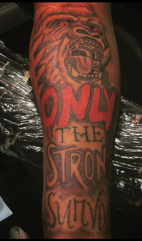 Bold colour and lettering tattoo work