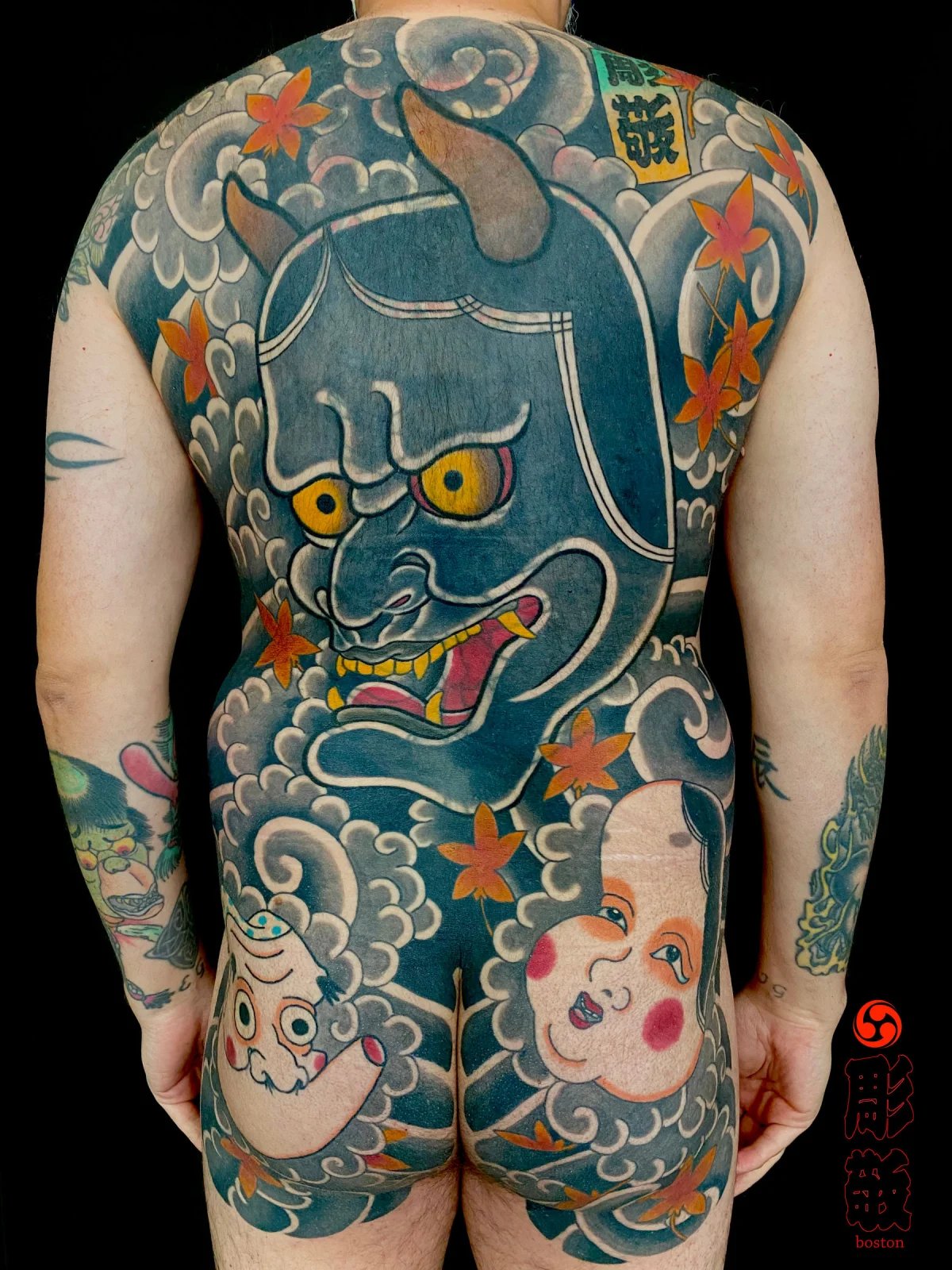 Blue Hannya mask Japanese backpiece