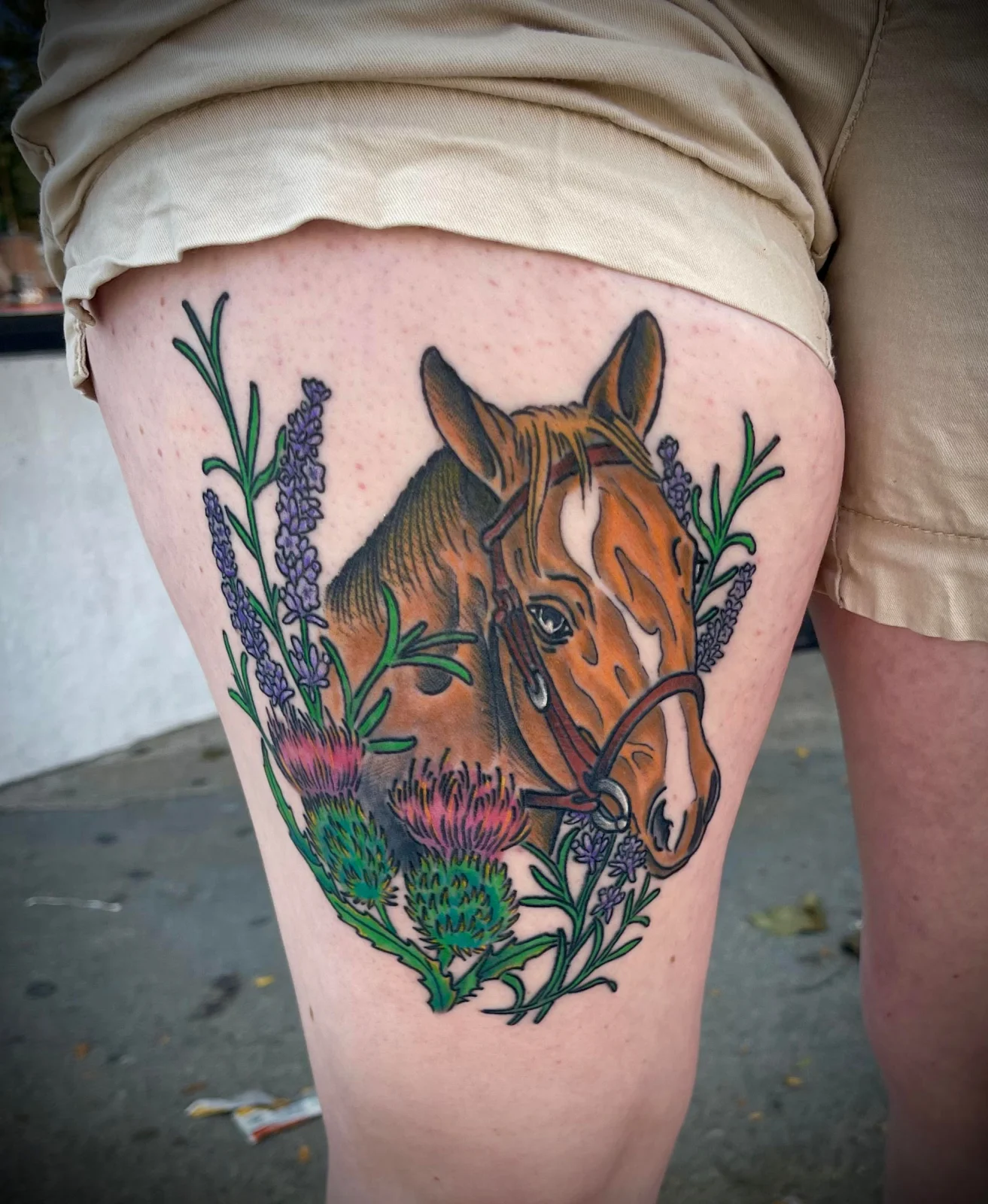Color horse and lavender thigh piece
