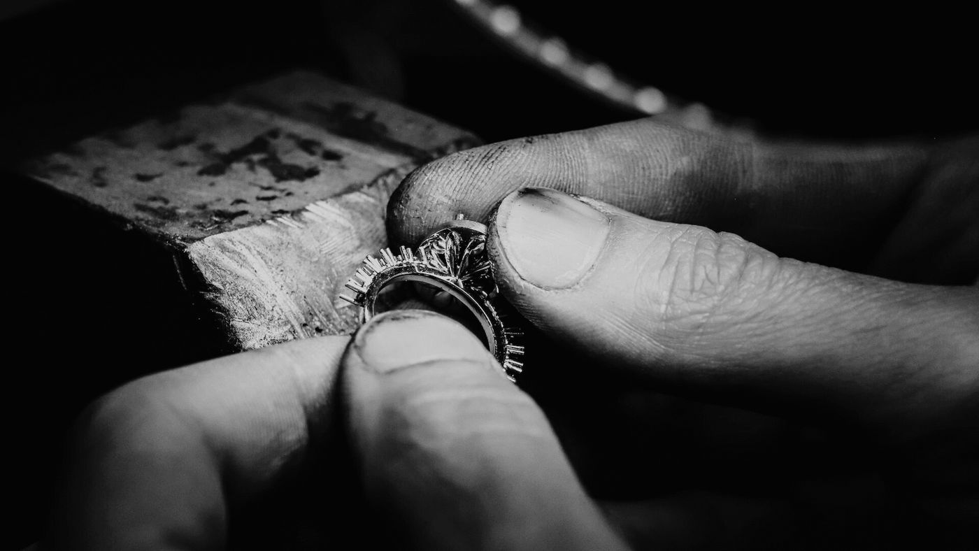 A ring held at the bench, mid-fabrication