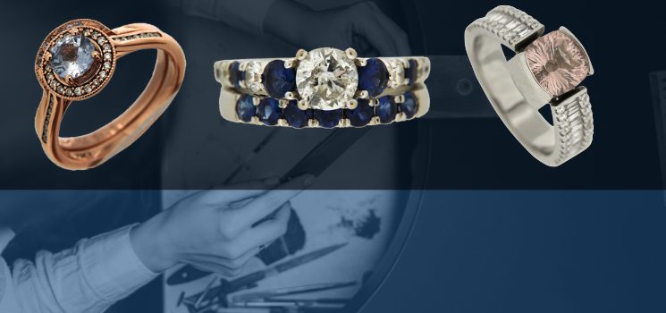 Custom gemstone rings in rose and white gold