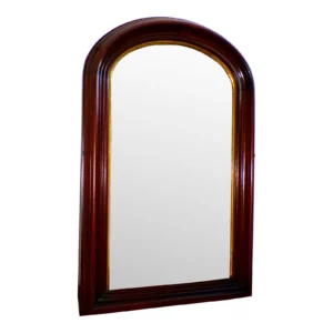 Antique mahogany arched-top wall mirror with gilt inner trim
