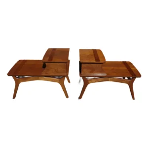 Pair of mid-century two-tier walnut step end tables